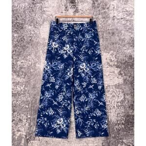 Maeve The Colette Pants 31 Womens Anthropologie Blue Linen Hibiscus Floral